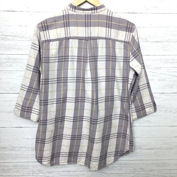 Carhartt Women's Purple and Ivory Plaid Shirt Button Front 3/4 Sleeves Medium - Picture 3 of 10